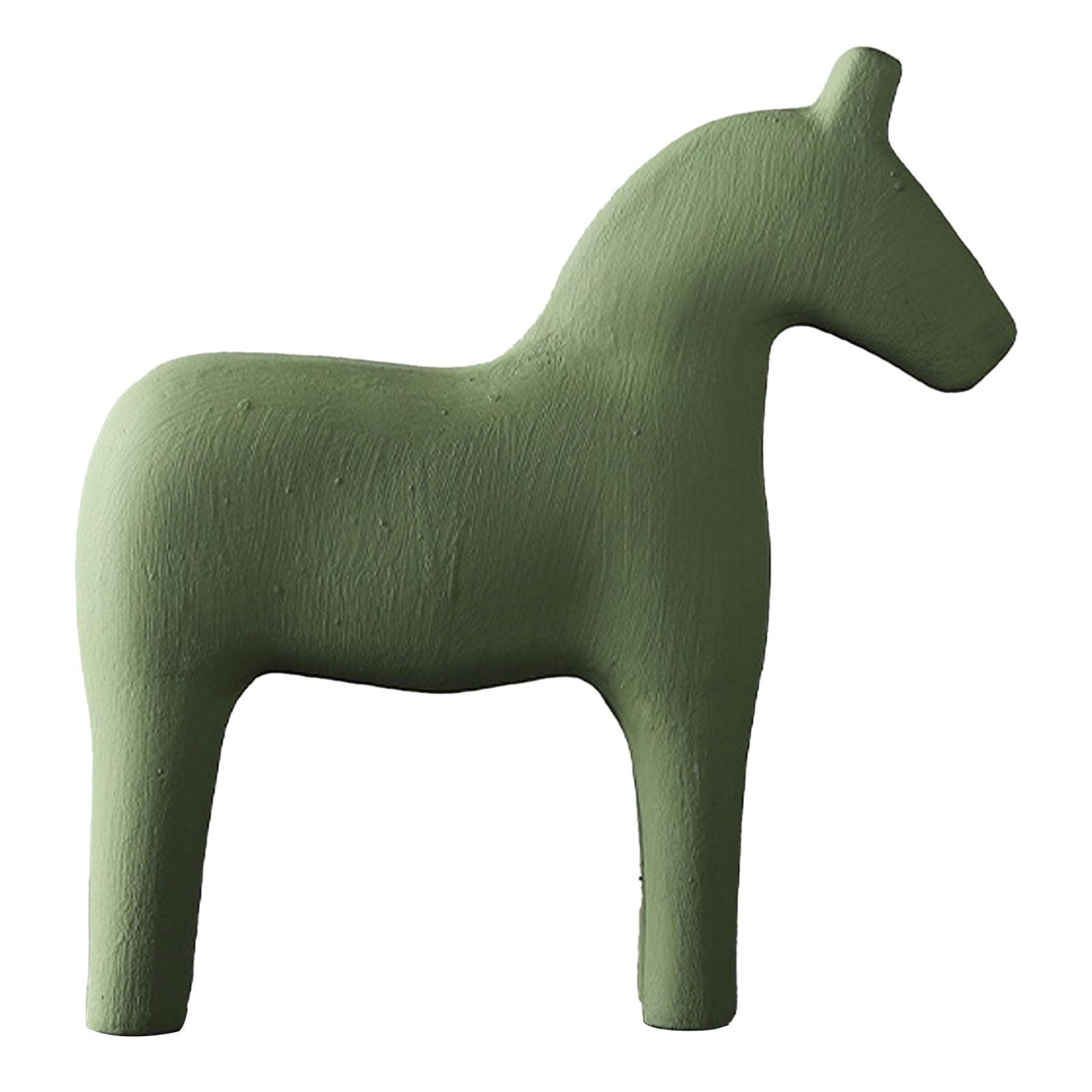 Wooden Horse Figurine Sturdy Pinewood Hand Painted Simple Pure Color Horse Statue for Family Office L green