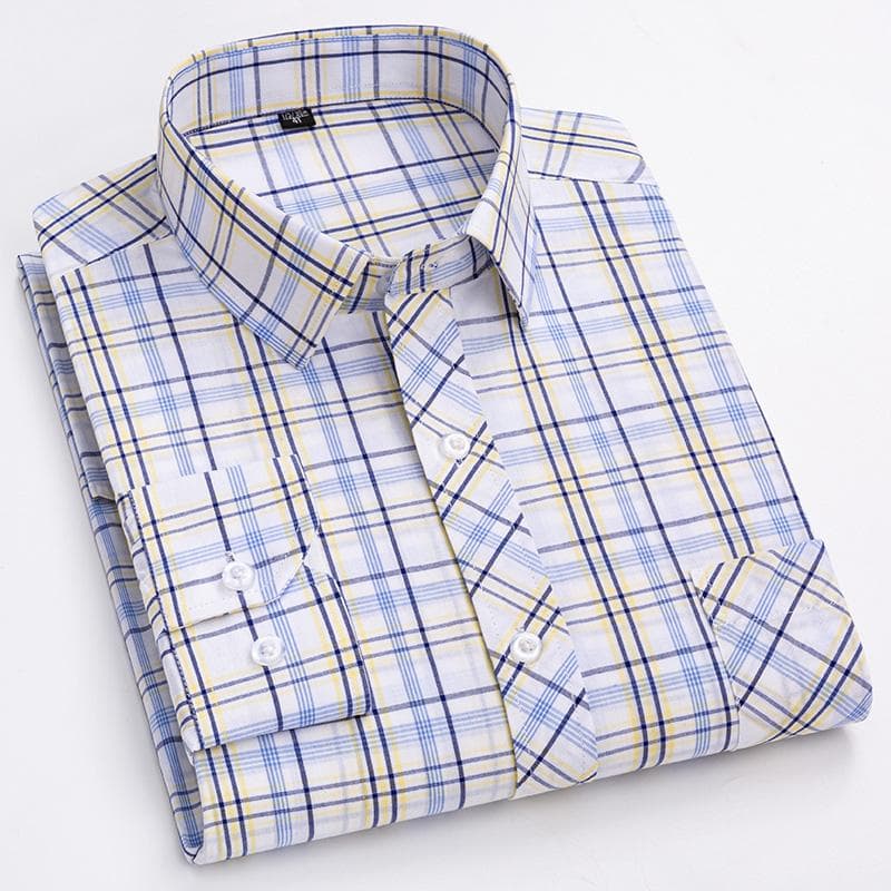Pure 100% Cotton Plaid Shirts for Men High Grade Business Long Sleeve Casual Checked Shirt Mens Comfortable Office Formal Work 43
