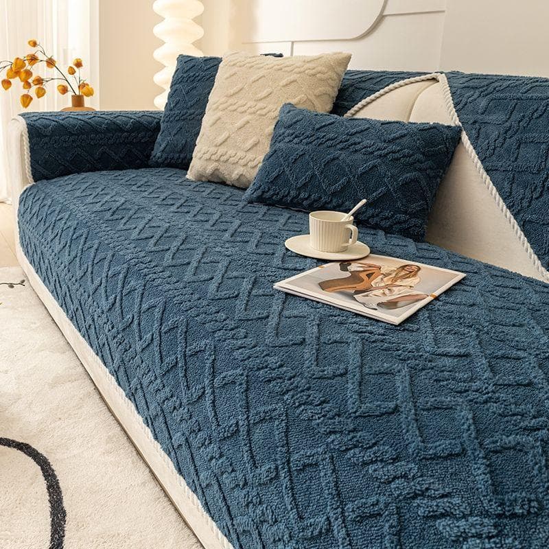 Solid Color Plush Sofa Cushion Winter Thickened Non-Slip Seat Cushions Winter Minimalist Sofa Cover All-Inclusive Cover Cloth 70*150cm