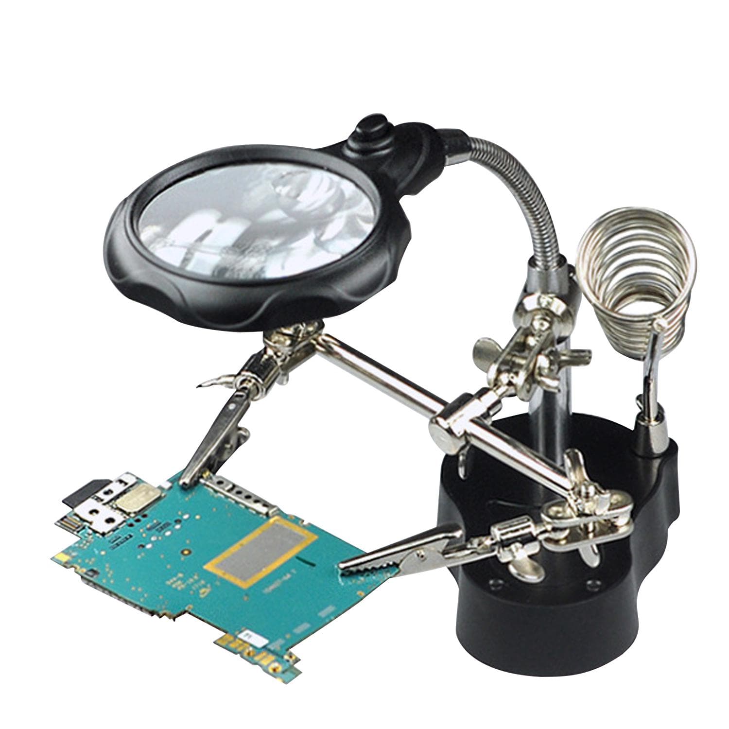 3.5X 12X Desktop Magnifier LED Light Helping Hands Table Magnifier Glass Stand with Alligator Clips silver