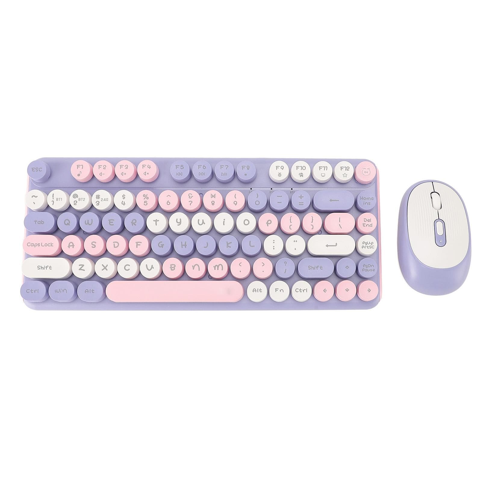 Keyboard Mouse Combo 2.4G Wireless Bluetooth Double Modes 82 Keys Low Noise Keyboard Mouse Set for Violet