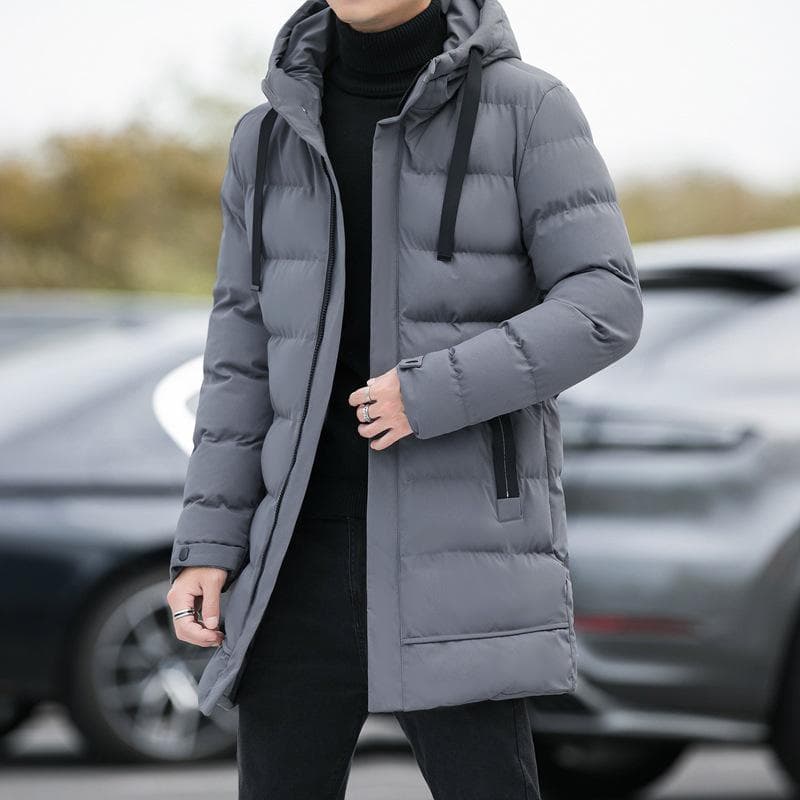 Male Winter Warm Long Outwear Hooded Thicken Mid-length Hooded Men Warm Coat Winter Puffer Jacket Parka Overcoat M grey