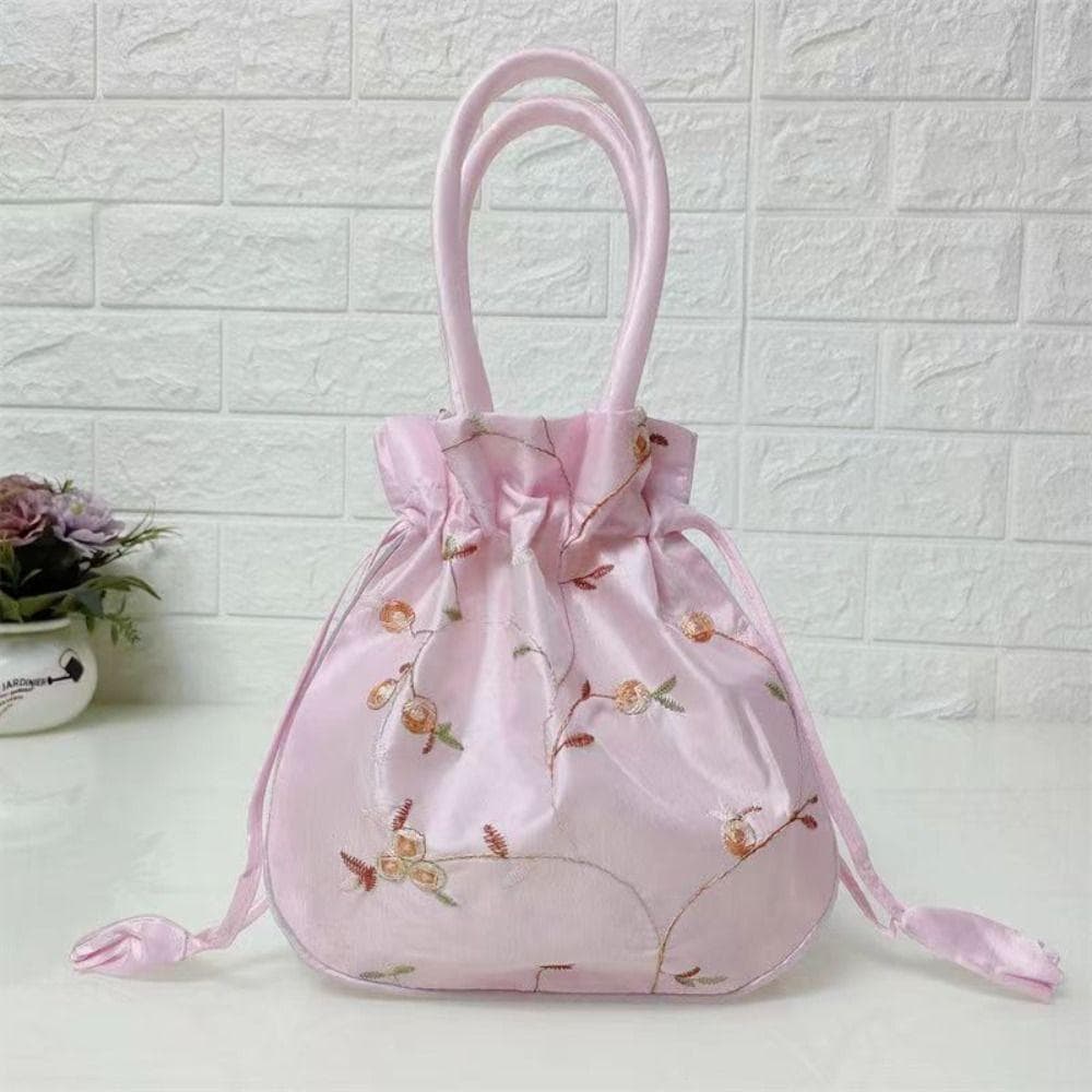 Women Embroidery Flower Handbags Elegant Data Line Storage Bag Cosmetic Bag Ethnic Style Mini Purse Wallets Jewerly Bag pink