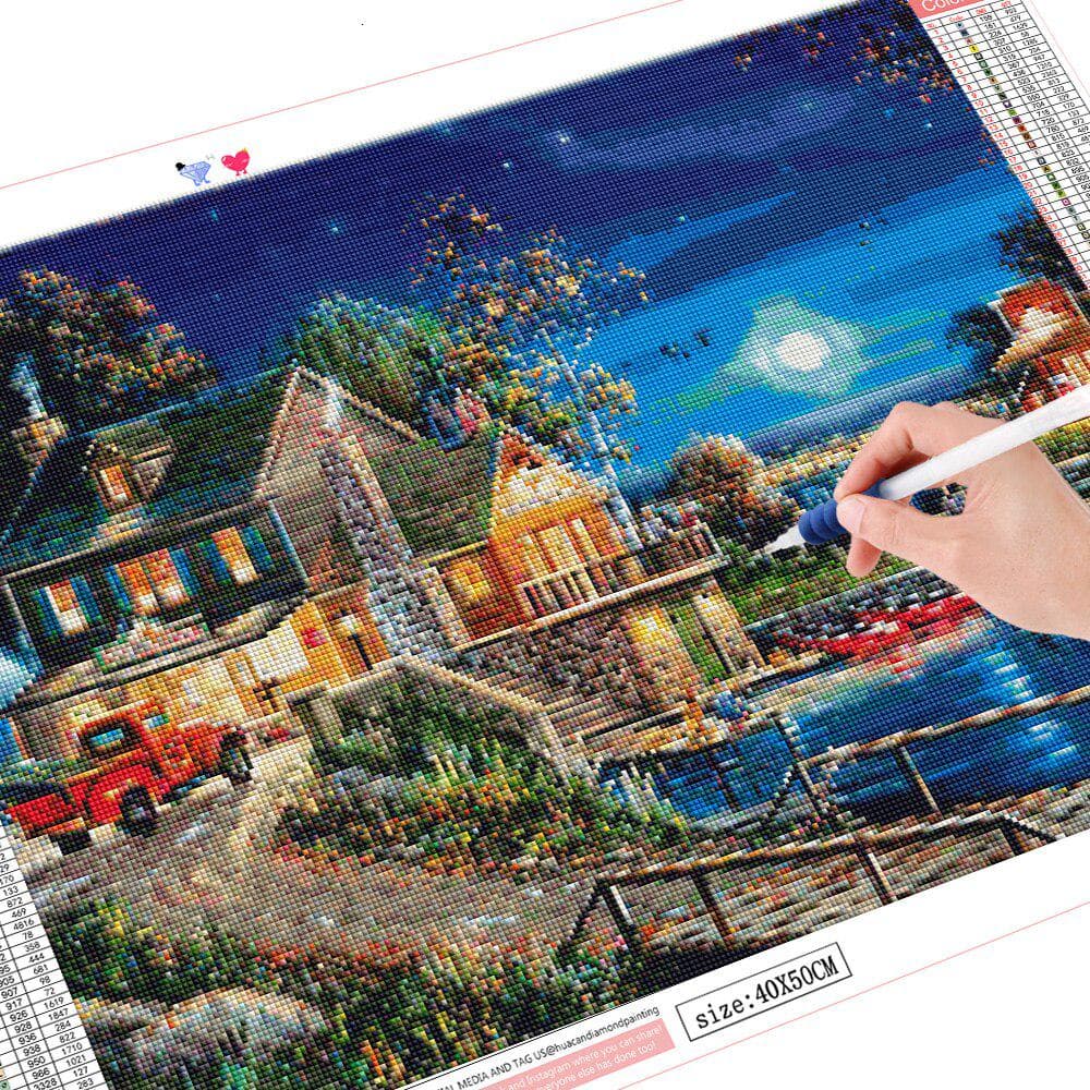 DIY 5D Diamond Painting Landscape Lodge Full Drill Round Home Decoration Embroidery 20X30CM