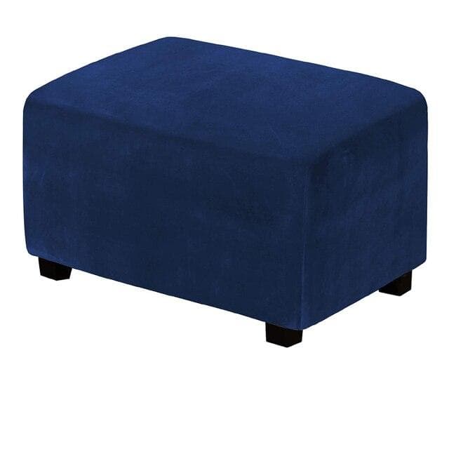 4 Sizes Velvet Durable Customized Stretch Footrest Ottoman Cover Folding Storage Stool Furniture Protector Rectangle Slipcover M Dark blue
