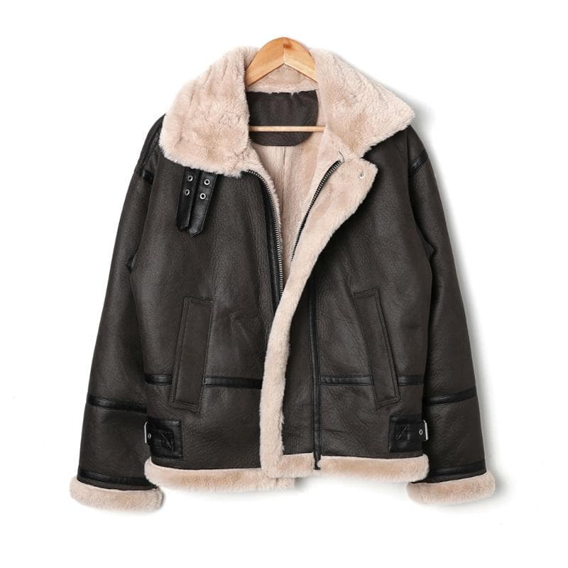 Sheep Wool Jacket Men's Winter Korean Style Loose Retro Fur One-piece Plus Velvet Thickened Stand Collar Leather Jacket XL