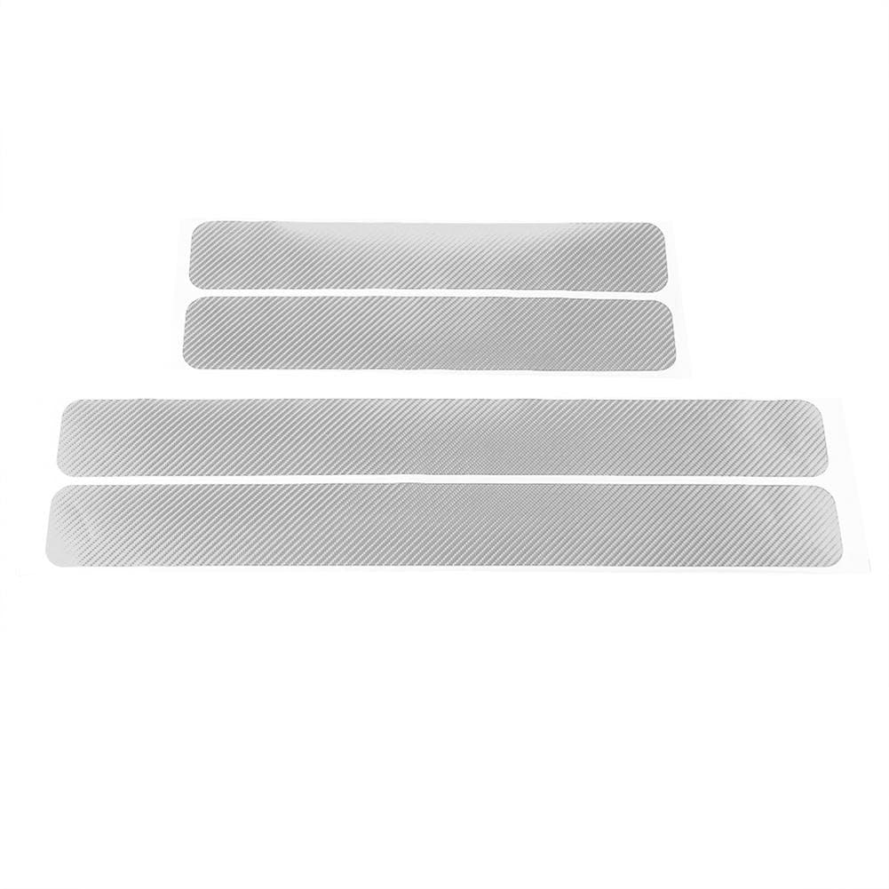4Pcs/Set 3D Carbon Fiber Car Door Sticker Sill Scuff Cover Anti-Scratch Film Car Protected Stickers silver grey