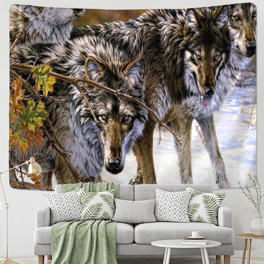 Moonlight Wolf Tapestry Wall Hanging Oil Painting Witchcraft Psychedelic Animal Tapiz Hippie Bedroom Home Decor 95x70cm