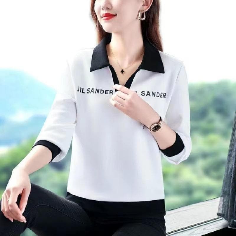 Lapel Long-sleeved Women's T-shirt In Autumn and Winter New Tops Large Size Women's Base Shirt 5XL