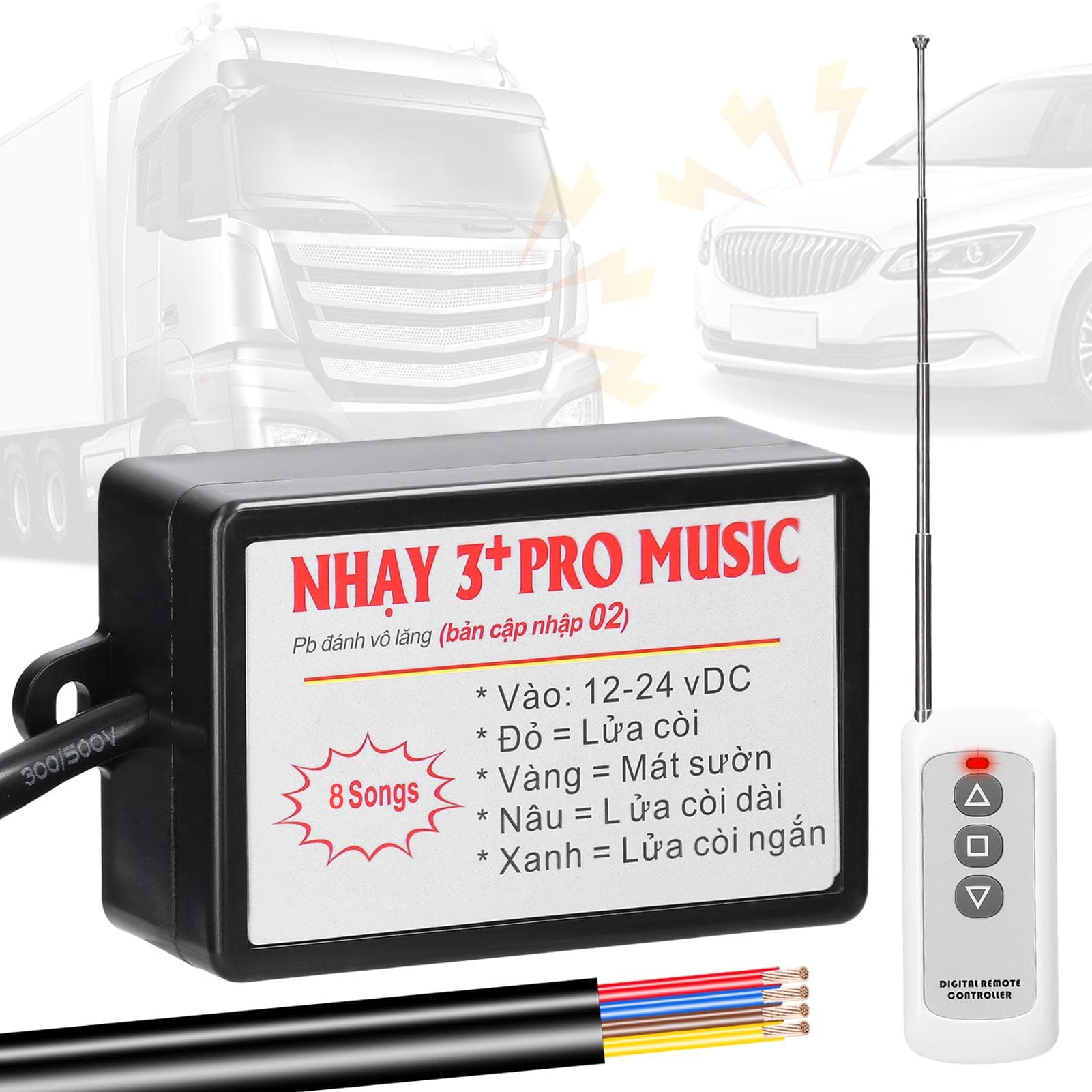 Car Horn Controller Electric Horn Speaker Sound Control Unit with 12 Sound Effects Switching Remote black