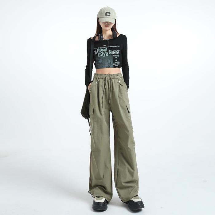 Autumn Casual Pants for Women Swing Style Elastic Waist Trousers Legs Drawstring Wide-leg Pants for Women Autumn XL