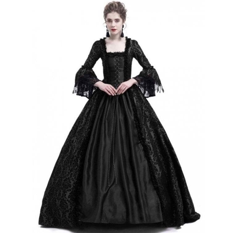 Medieval Palace Princess Cosplay Dress Adults Vintage Evening Gown Women Lace Renaissance Party Halloween XXXXXL black