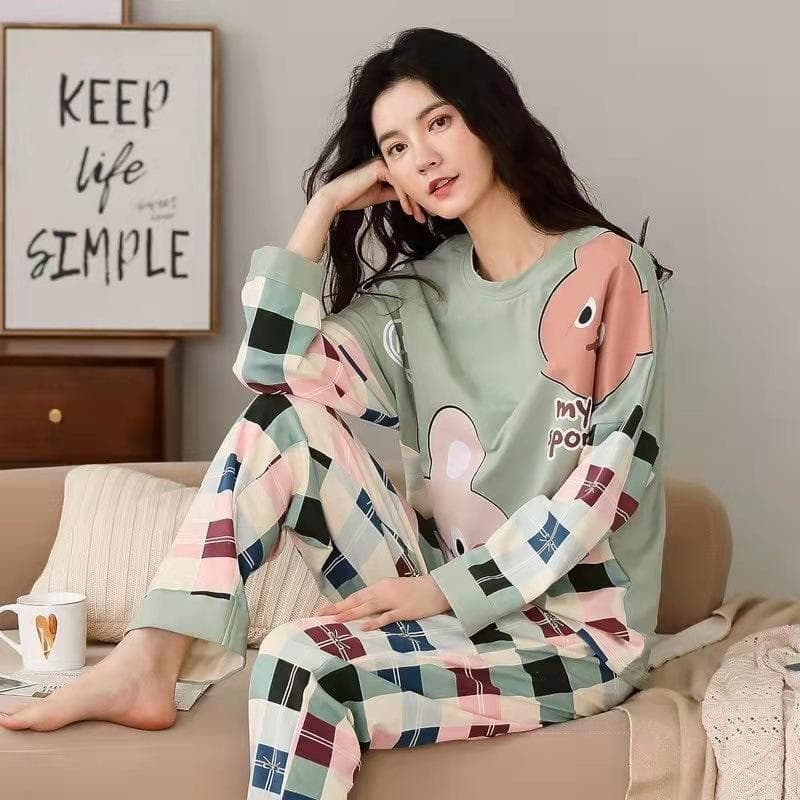 Plus Size Womens Fashion Girls Pajamas Long Sleeve Tops Pants Set Sleepwear Bamboo Print Fresh Family Pajamas Set 5XL