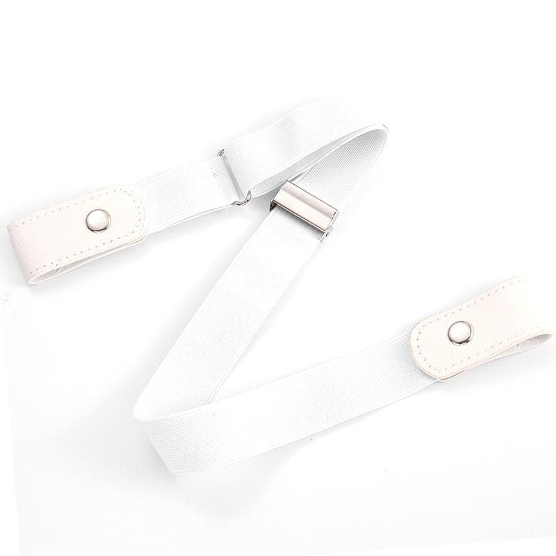 Adjustable Stretch Elastic Waist Band Invisible Belt Buckle-Free Belts Jean Pants Dress No Buckle Easy To Wear Waist Support white