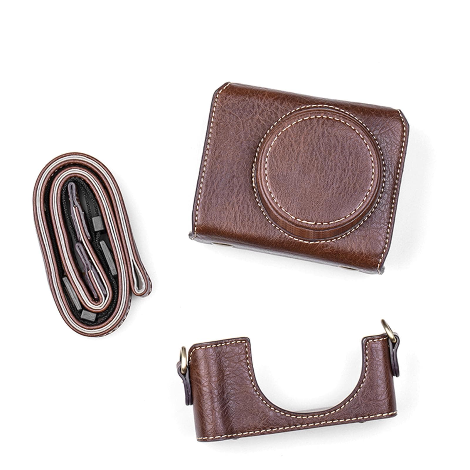 Digital Camera Protective Case PU Leather Camera Storage Bag with Removable Shoulder Strap brown