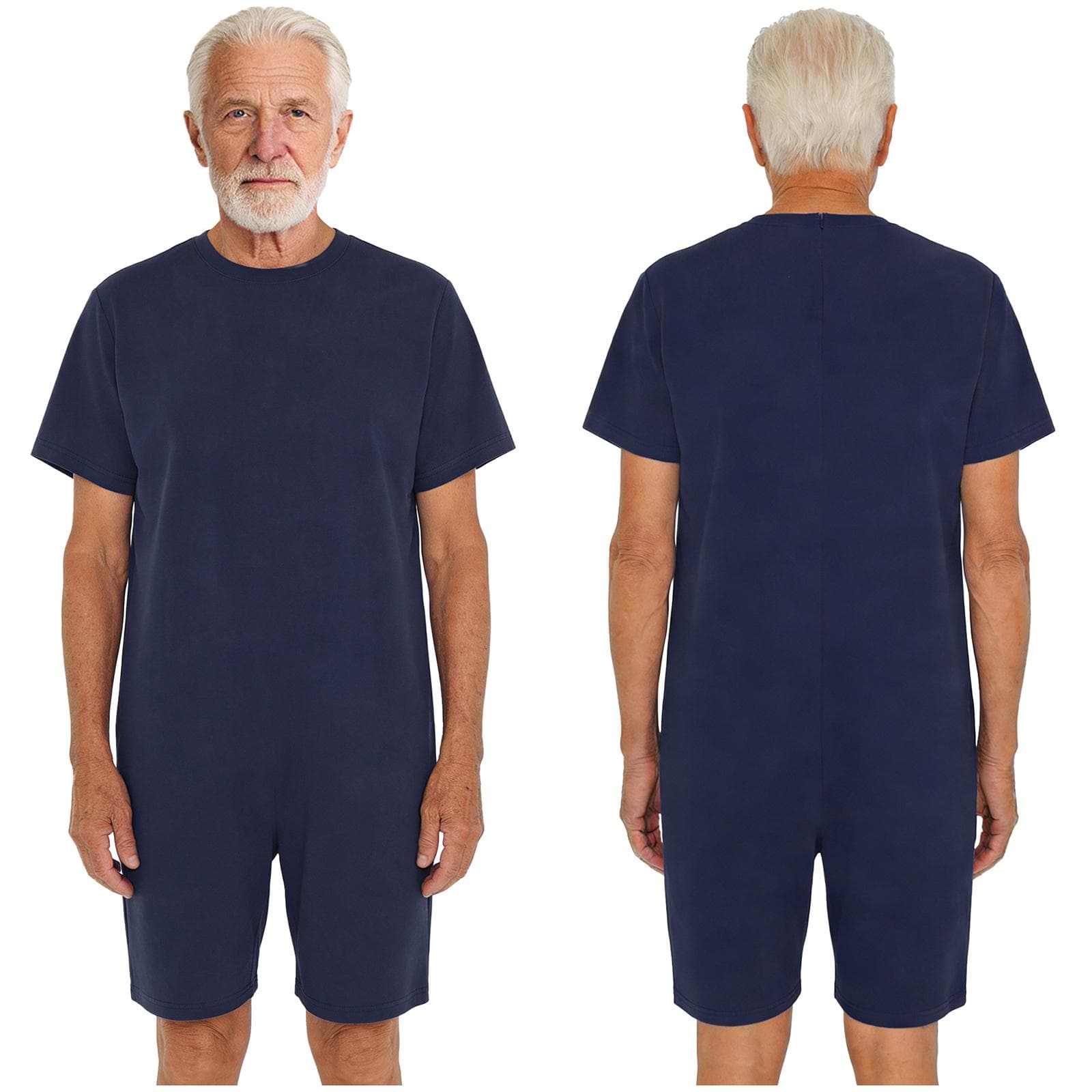 All-Day Adaptive Solution S-3XL for Adults: Unisex Anti-Strip Romper with Back Zip, Short Sleeve for Comfort & Safety XXL navy blue