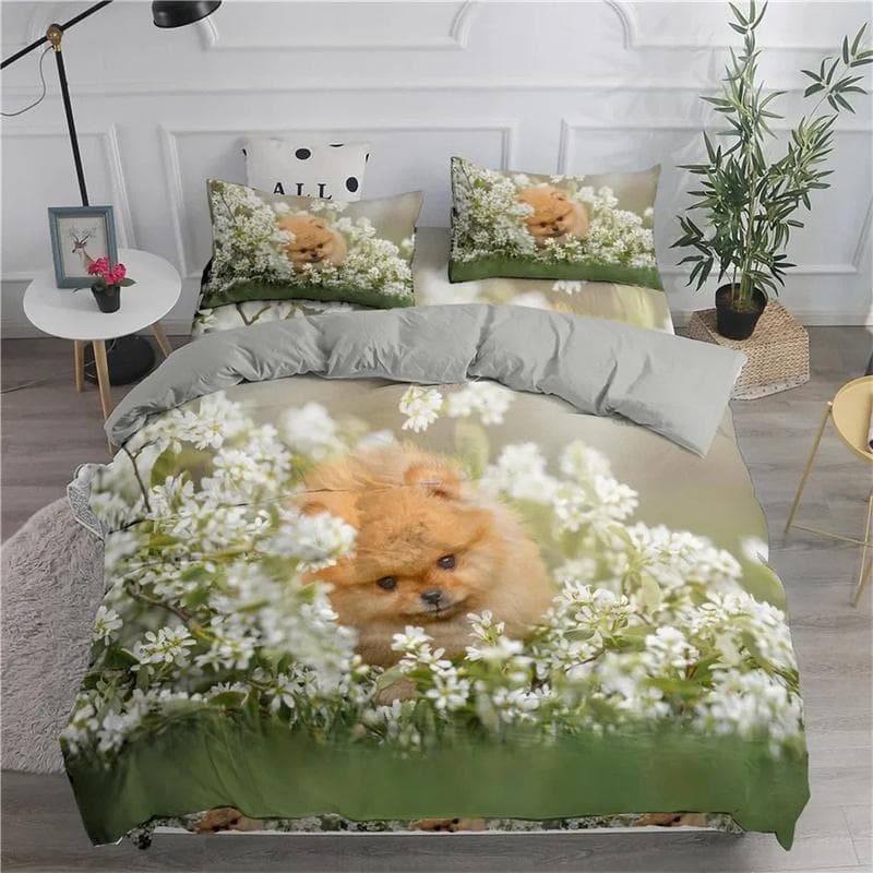 Pomeranian Dog King Queen Duvet Cover Puppy Bedding Set for Teens Adults Pet Animal Colorful Sky 2/3pcs Polyester Quilt Cover 175x220cm