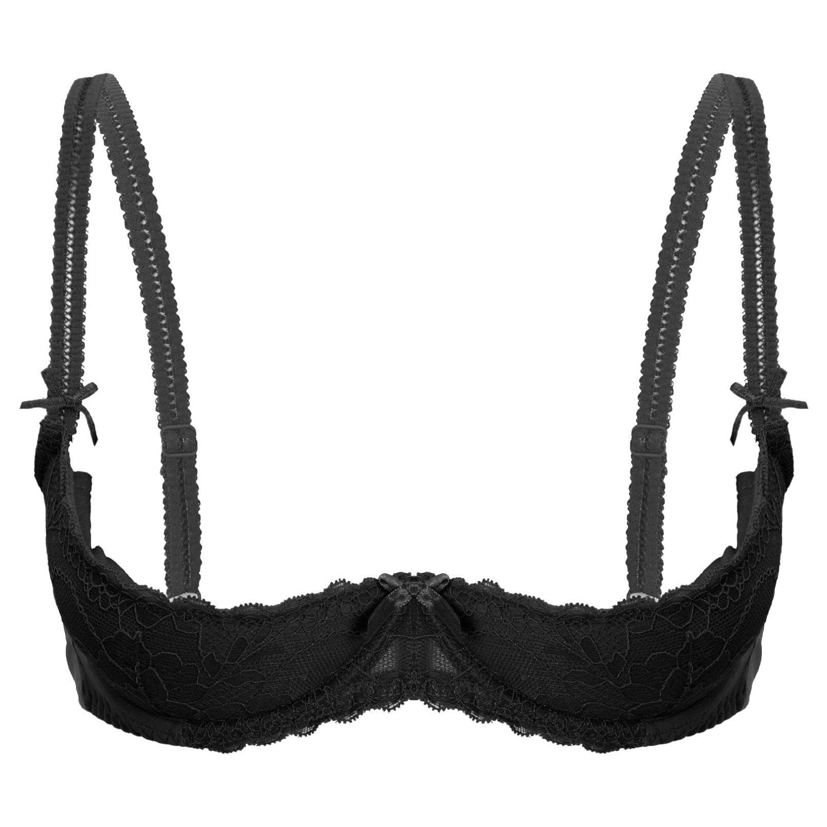 Women's Bras 1/2 Cup Push Up Underwire Lace Bra Underwear Nightwear for Couple Games S black