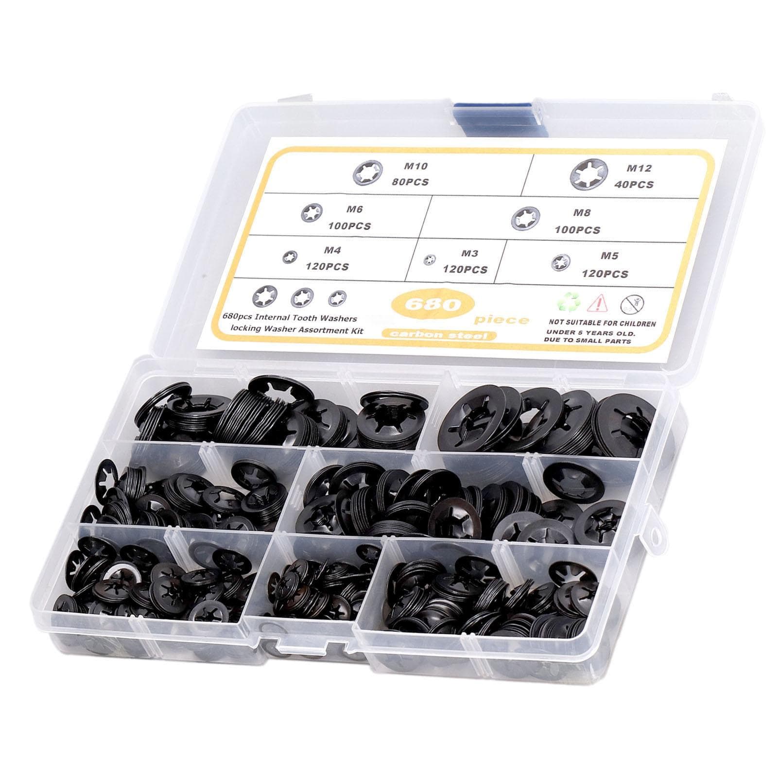680Pcs Locking Washers Flat Locking Internal Tooth Washer Assortment Kit Carbon Steel M3?M12
