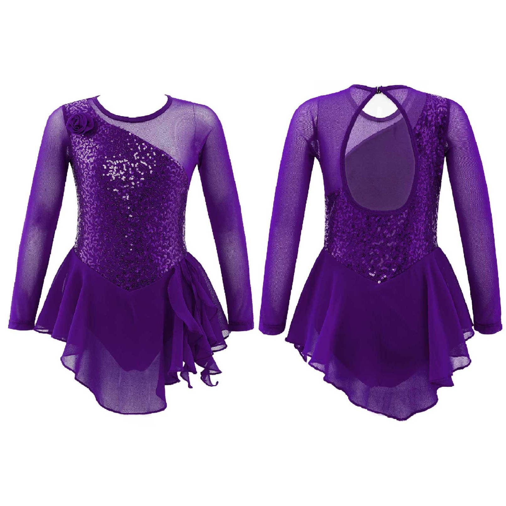 Figure Skating Dress for Children Ice Skating Competition Clothing Girls Ballet Dance Gymnastics Dresses 7-8 Years purple