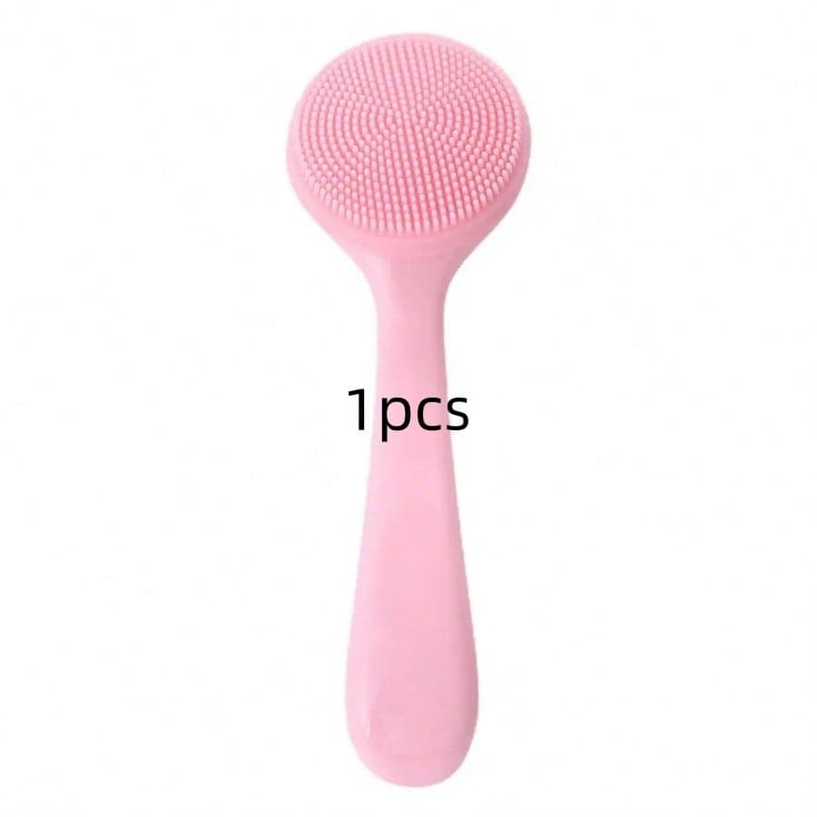 1pc Facial Brush Silicone Facial Cleansing Brush Manual Skin Silicone Exfoliating Brush Handheld Face Scrubber Reusable Facial Cleansing Brush pink