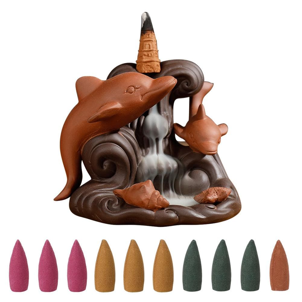 Ornamental Backflow Incense Burner Incense Holder Home Ornament with Dolphin Decor