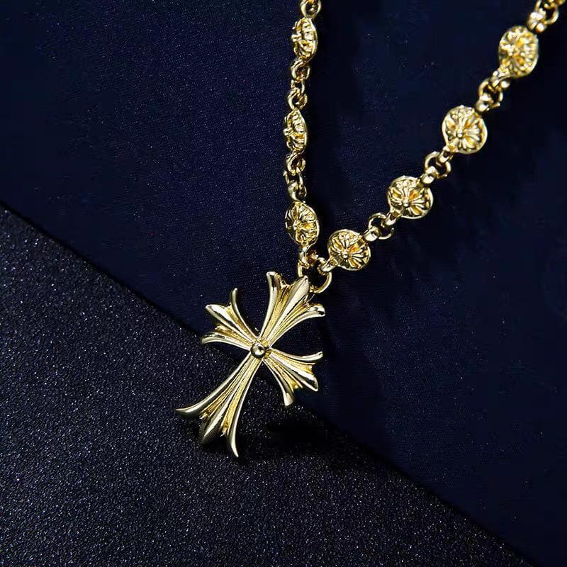 Hip hop nightclub cross necklace handmade retro vintage vintage necklace 70cm golden