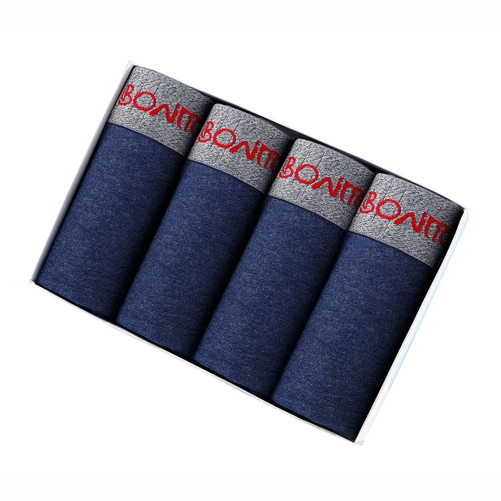 BONITOS 4Pcs Boxers Solid Color Sexy Men's Panties Cotton Men's Underpants XL dark blue