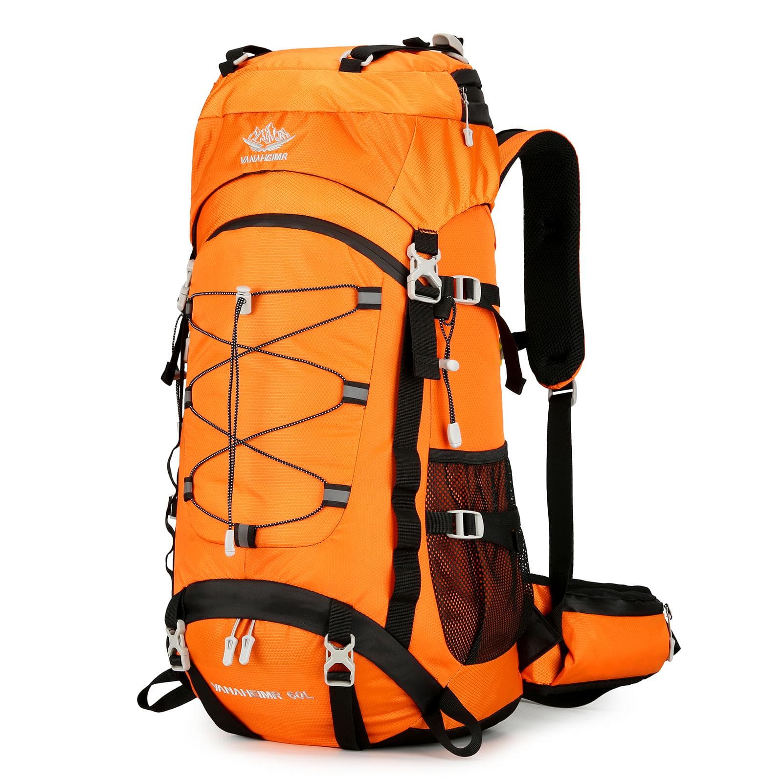 60L Large Capacity Camping Backpack Waterproof Backpacking Mountaineering Backpack for Hiking Travel orange