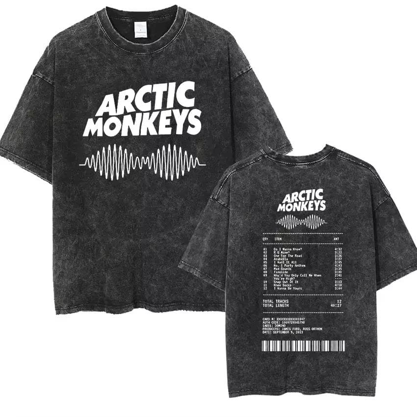 Retro Rock Arctic Monkeys Music Album Graphic T-Shrit Men's Vintage Washed Oversized Short Sleeve T Shirt Streetwear M