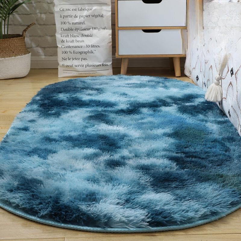 Oval Fluffy Carpet Shaggy Rug Bedside Mat Cute Colorful Living Room Rug Long Hair Carpet Home Decoration 60x200cm blue