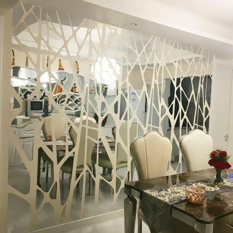 DIY 3D Mirror Wall Stickers Geometric Acrylic Wall Mirror Stickers Home Decoration 148*40cm silver