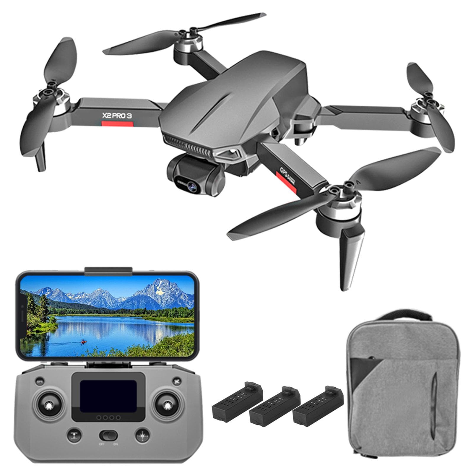 RC Drone with Camera 4K 3-axis Gimbal Brushless Motor 5G Wifi FPV GPS Quadcopter 1200m Control 3 battery black