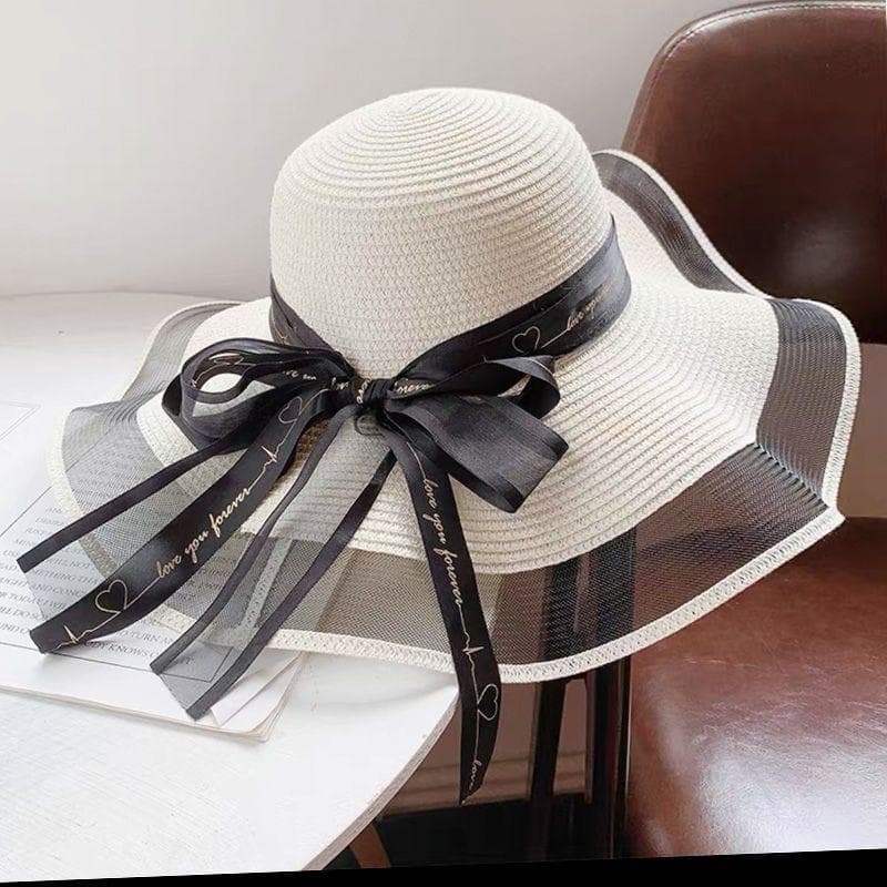 Women's Bow Decor Sun Hat Wide Brim Straw Hats Summer Versatile Sunshade Beach Hats Suitable for Seaside Vacation ONE SIZE