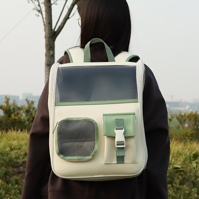 Pet Backpack Portable Cat Backpack Carrier with Breathable Mesh for Cats Dogs Outdoor Green White