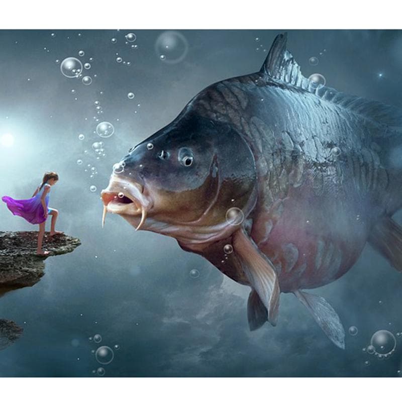 Diy Diamond Painting Cross Stitch Fantasy Fish And Girl Full Round Embroidery Needlework Rhinestone 20X30CM