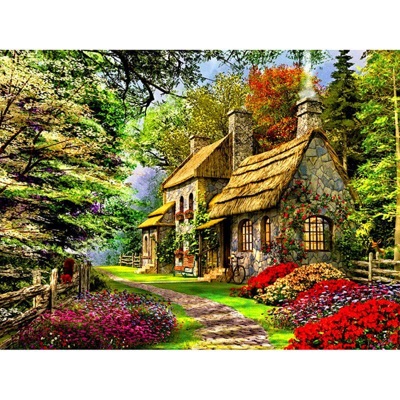 DIY Diamond Painting Flowers and Houses Diamond Embroidery Cross Stitch Rhinestone Mosaic Painting 20X30CM