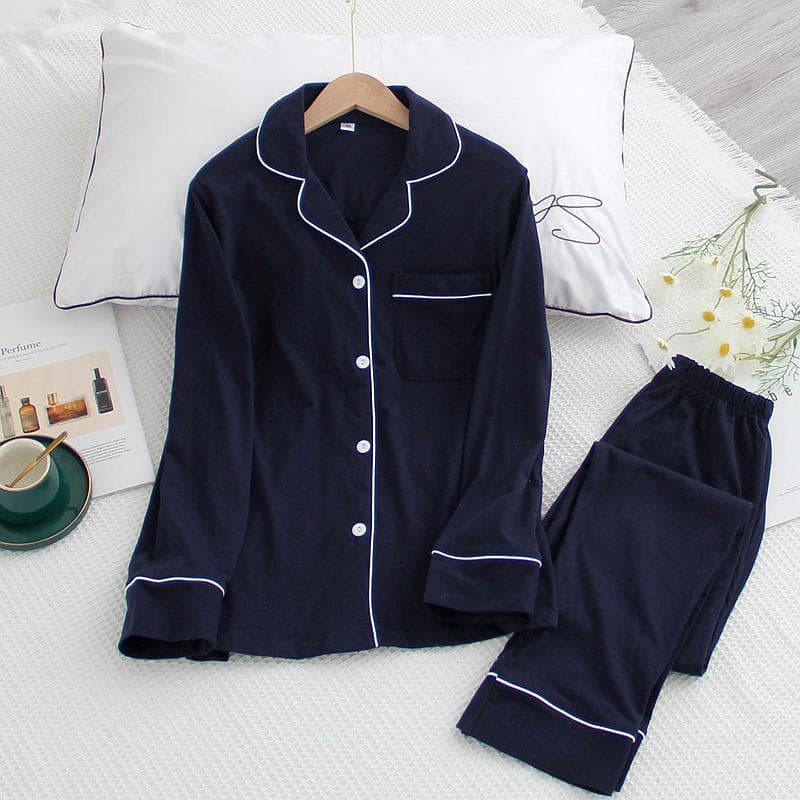 Lover Pajamas Set Spring Autumn Cotton Jersey Sleepwear Women Long Sleeve Trouser Suits Pyjama Pour Femme Solid Loose Home Wear L