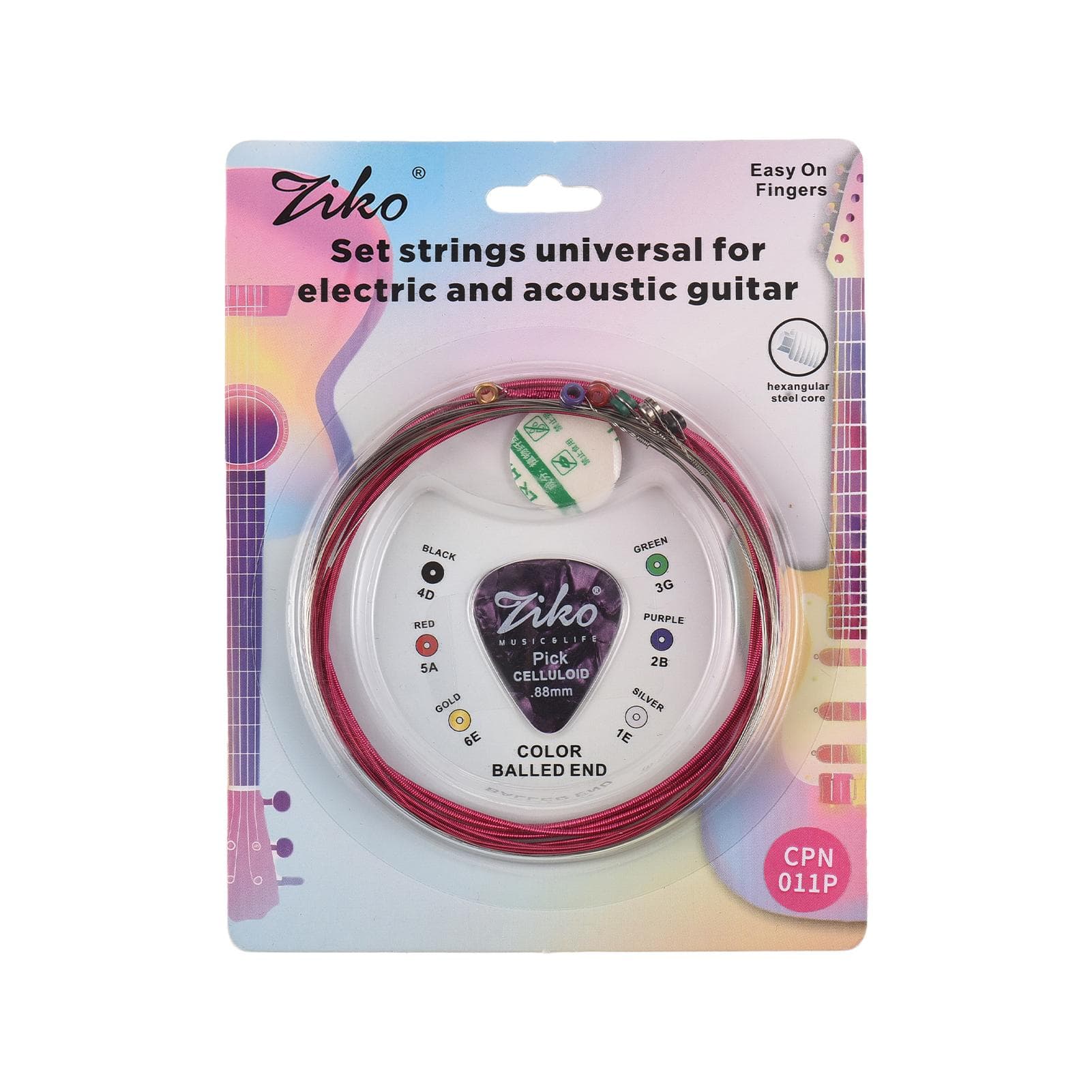 1 Set of 6 Guitar Strings Electric and Acoustic Guitar Strings Replacement Steel String Guitar Pink String