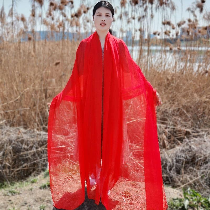 Extra Large Size Shawl Solid Color Scarf Women's Fashion Scarf Chiffon Dance Scarf Sunscreen Beach Towel, Max. size is 3*1.5m (±5-10cm errors) L: 1.75M * W: 0.7M red