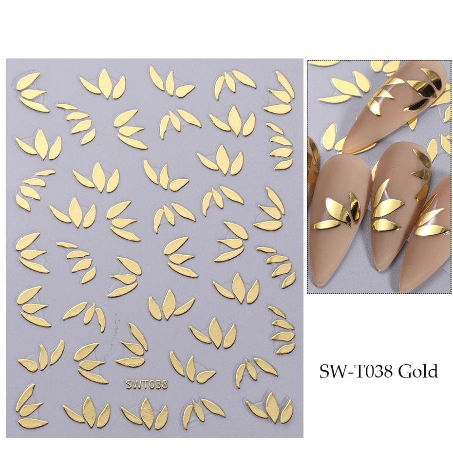 1 Sheet Metallic Leaf Design Nail Art Stickers Golden Pattern Spring Petal Nail Art Decals For Nail Art Decoration gold