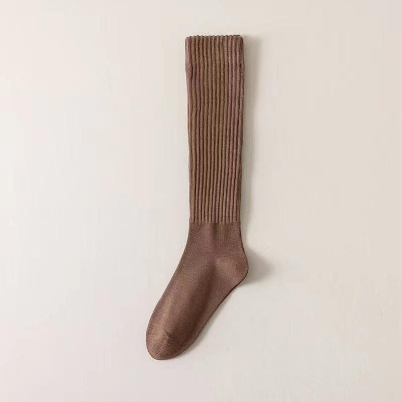 Wool Calf Socks Autumn/Winter Thickened Coffee Colored Stacked Socks Japanese Knee Length Socks Double Needle Socks For Women One Size dark coffee