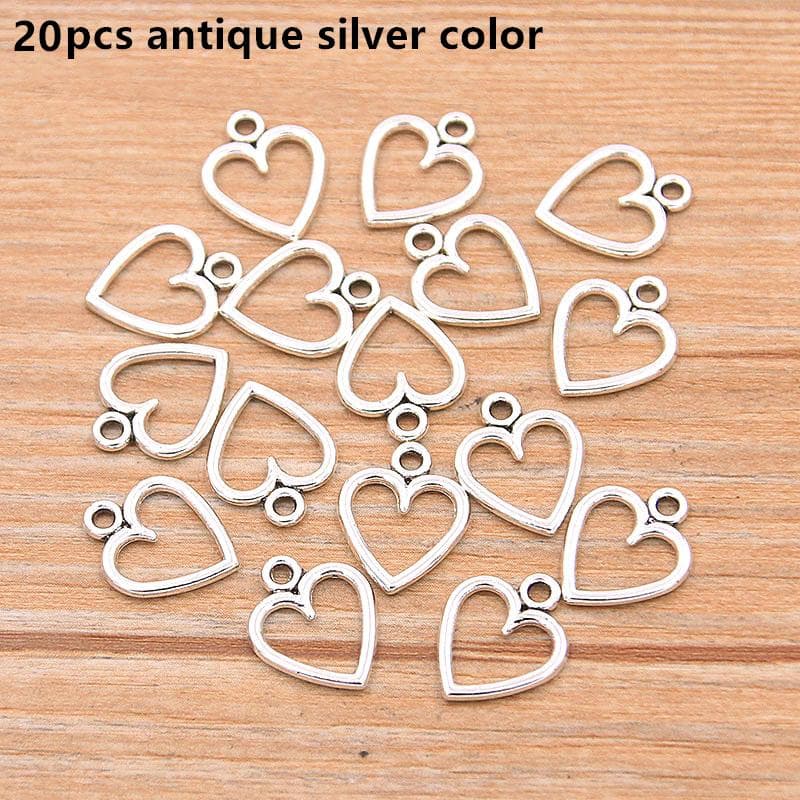 20pcs Handmade Silver Gold Color Hollow Hearts Charms Pendants for DIY Necklace Bracelet Earrings Jewelry Markings 20pcs silver