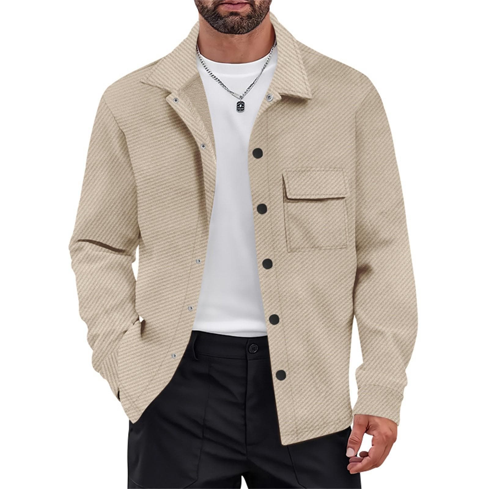 Heavy Men's Casual Vintage Knit Lapel Shirt Jacket For Men's Wear S khaki