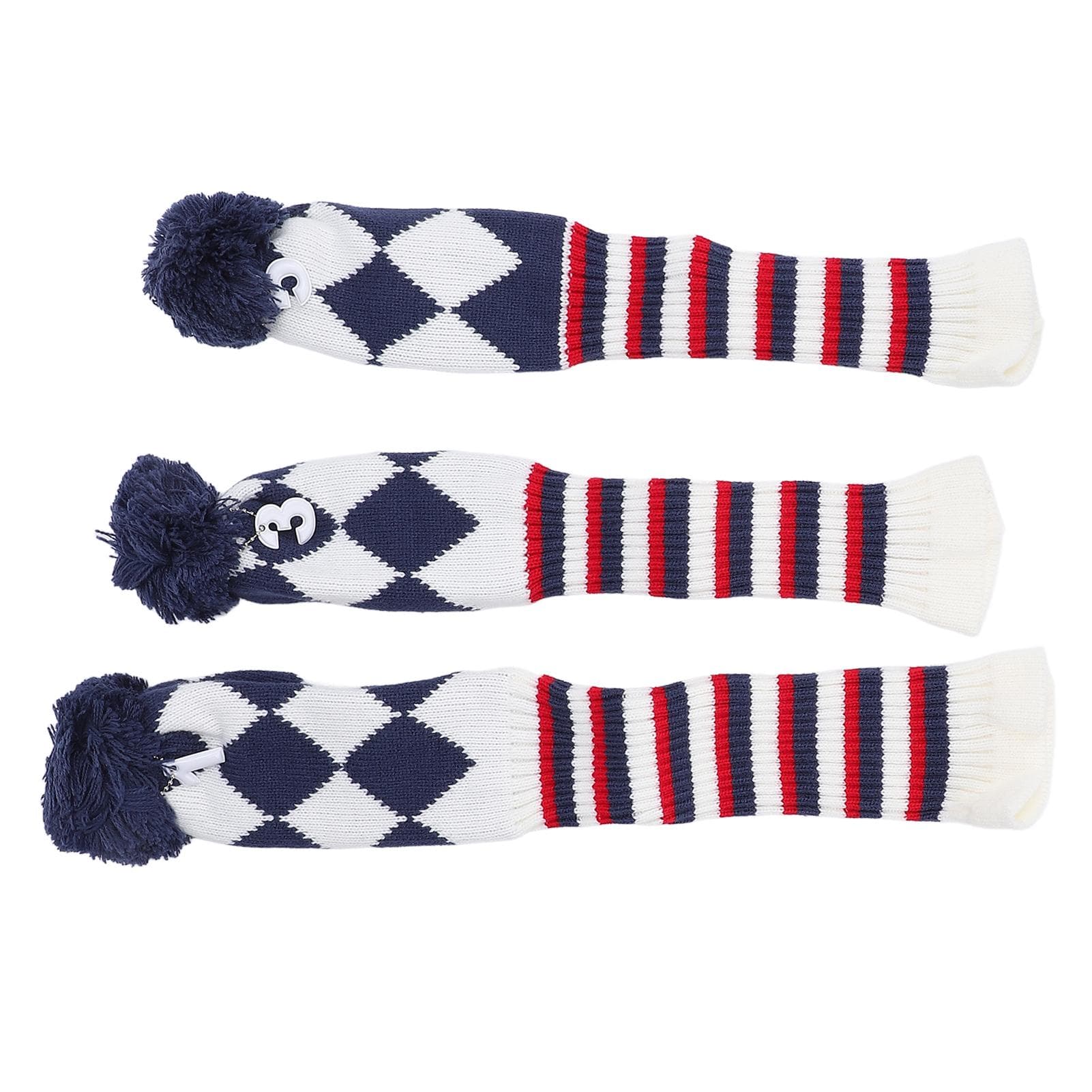 3Pcs Golf Club Head Cover Stylish Pattern Plush Ball Protective Scratch Resistant Knitted Golf Head