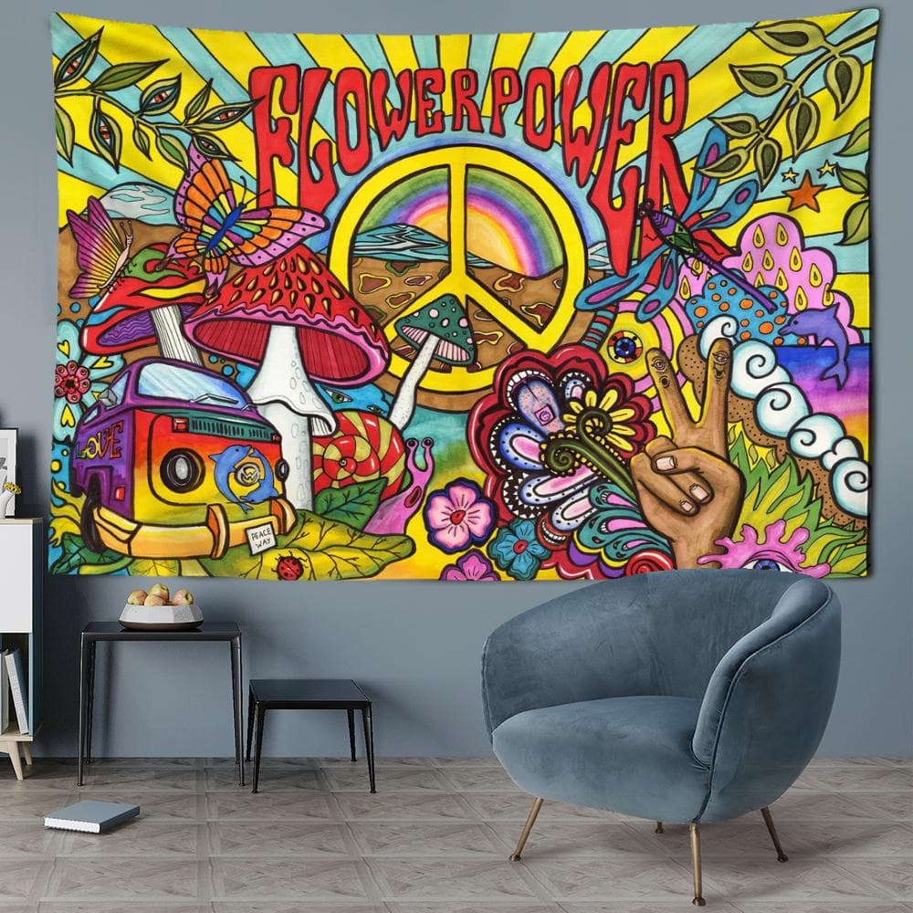 Cartoon Mushroom Forest Tapestry Wall Hanging Psychedelic Abstract Witchcraft Dormitory Bohemian Kawayi Home Decor 95x70CM