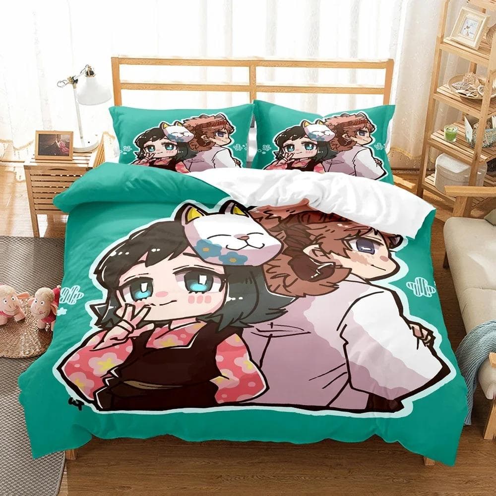Demon Slayer Bedding Set 3D Japanese Anime Kids Gift Duvet Cover Comforter Bed Linen Home Textiles Queen King Single Size 70x133cm 2pcs