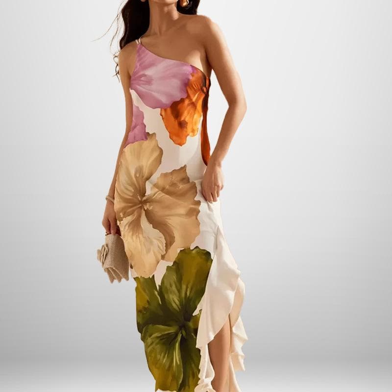 Spring Fashion New Women's Elegant Temperament Sleeveless One-shoulder Suspender Printed Dress 3XL