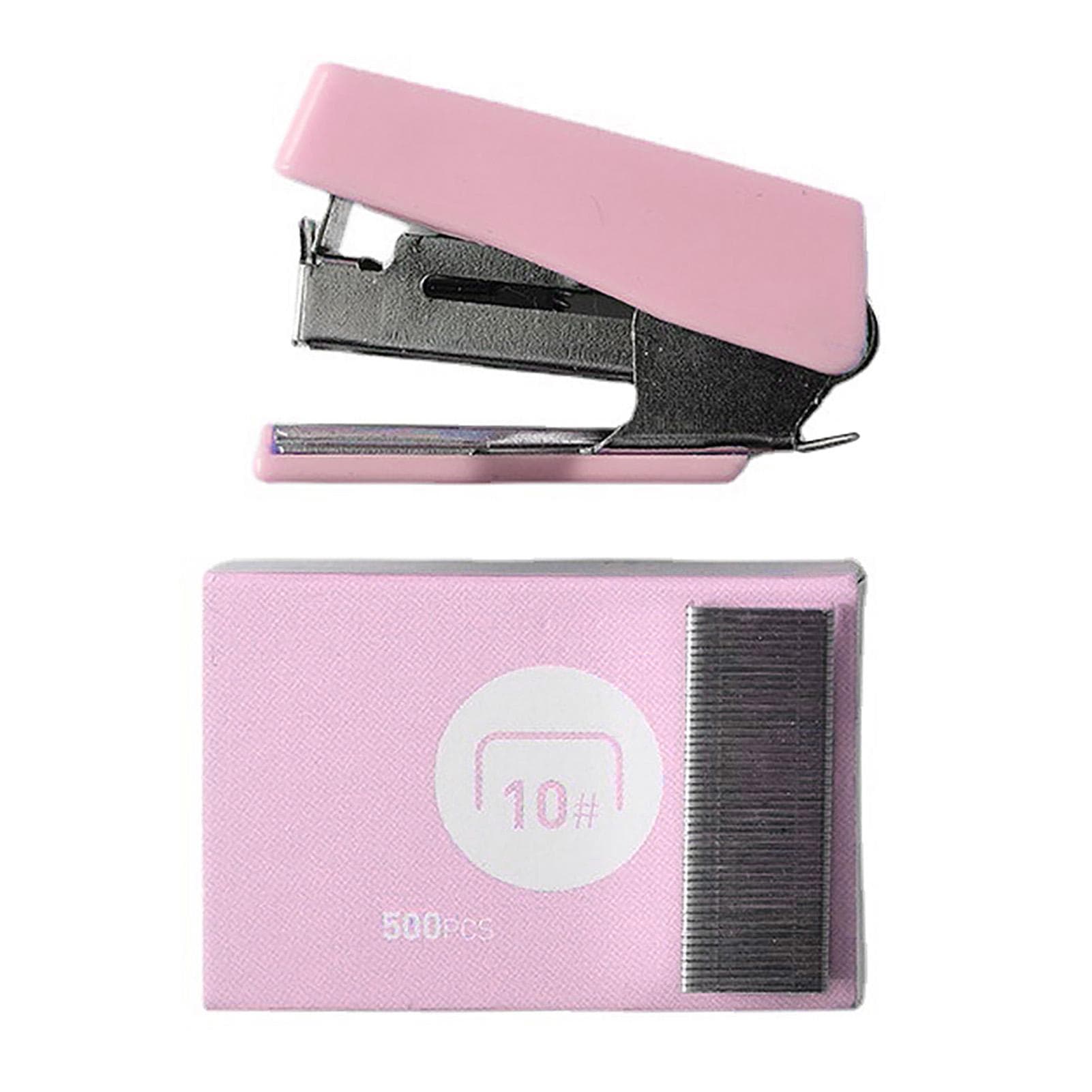 Mini Stapler Portable Creative Office Desktop Stapler Set with Staples for Office School Pink pink