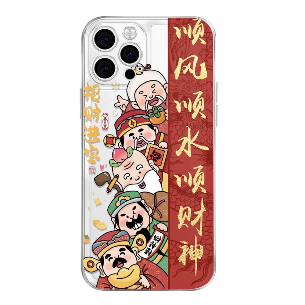 Five-way Caishen Mobile Phone Case Apple 16promax Suitable for IPhone 15/14 New Year Chinese Style Fall Protection Case Apple 11promax
